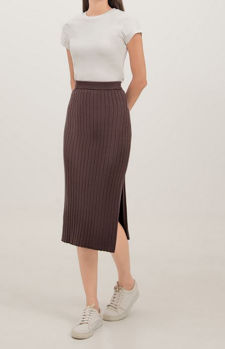 Knitted Slit Midi Skirt